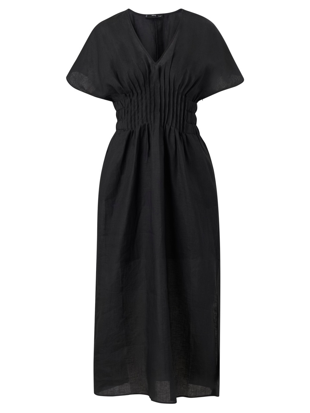 MANGO Black Linen Blend Ruched Waist Maxi Dress Size M NWOT
